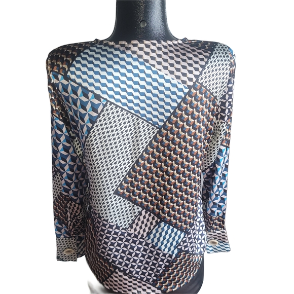 Kaffe Geometric Patchwork Look Patterned V-Neck Blouse 36 - Picture 5 of 7